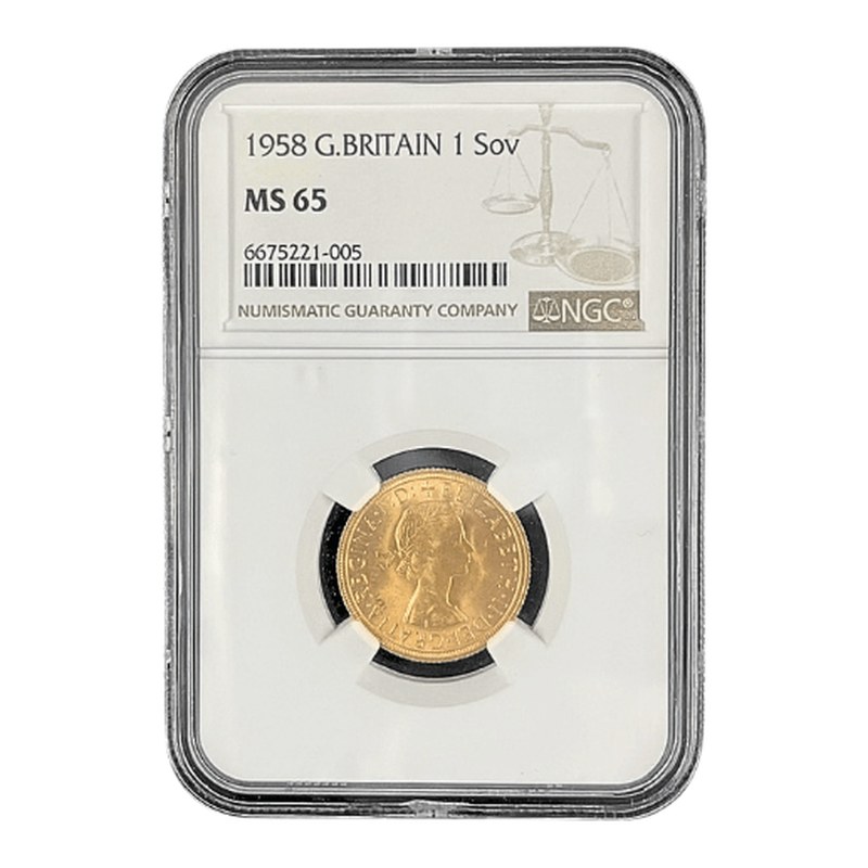 1958年 ソブリン金貨（NGC MS65）